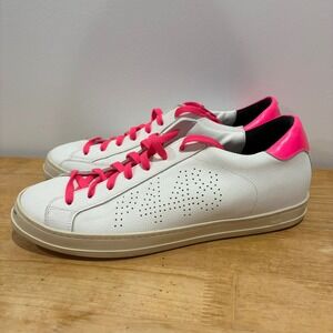 P448 John Recycled Leather Sneakers Mens White Neon Pink size 45 Low Top Shoes